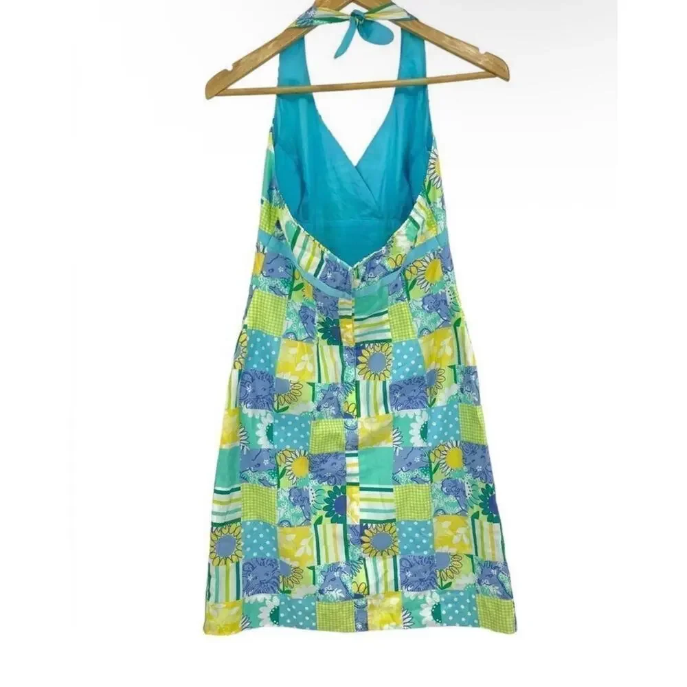Lilly Pulitzer Patchwork Halter Dress Sunflower Floral Retro Cottagecore Size 2